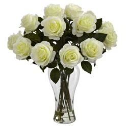 Artificial Blooming Roses With Vase In White