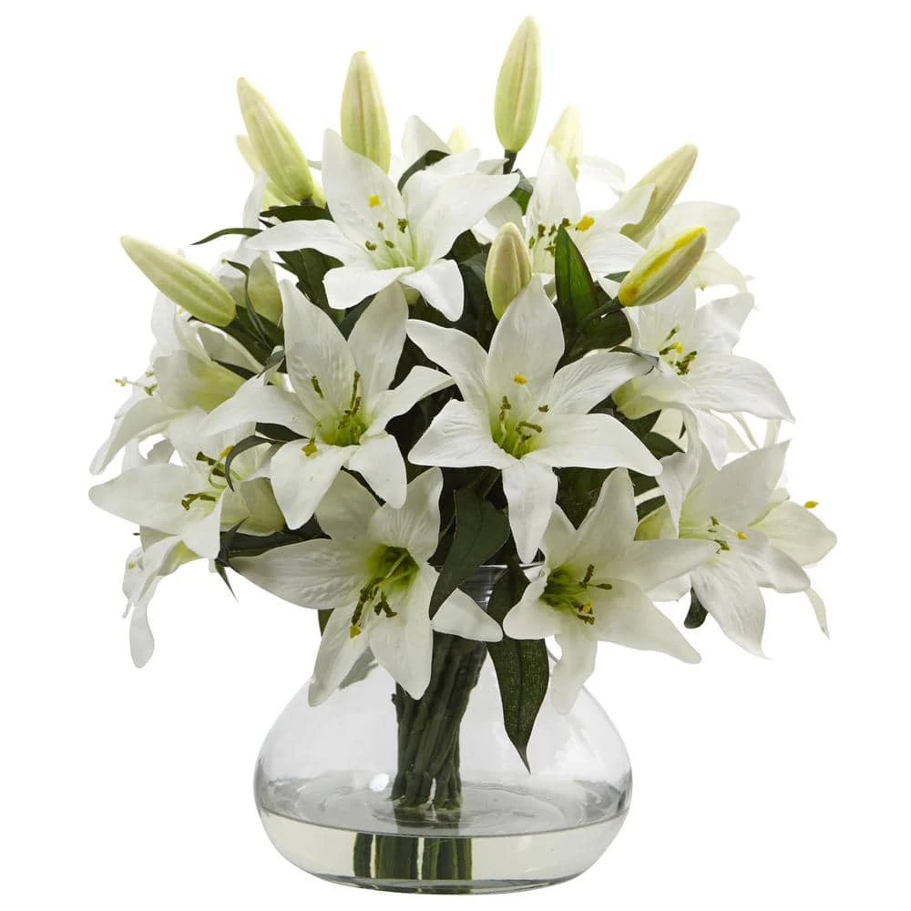 Artificial Large Lily Arrangement With Vase 3 Artificial Large Lily Arrangement With Vase