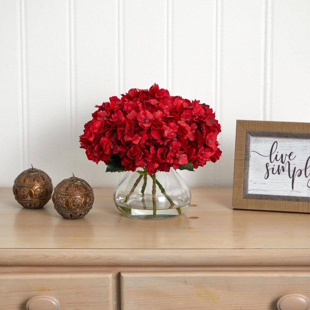 Artificial Red Hydrangea With Vase Silk Flower Arrangement 5 Artificial Red Hydrangea With Vase Silk Flower Arrangement - Image 3