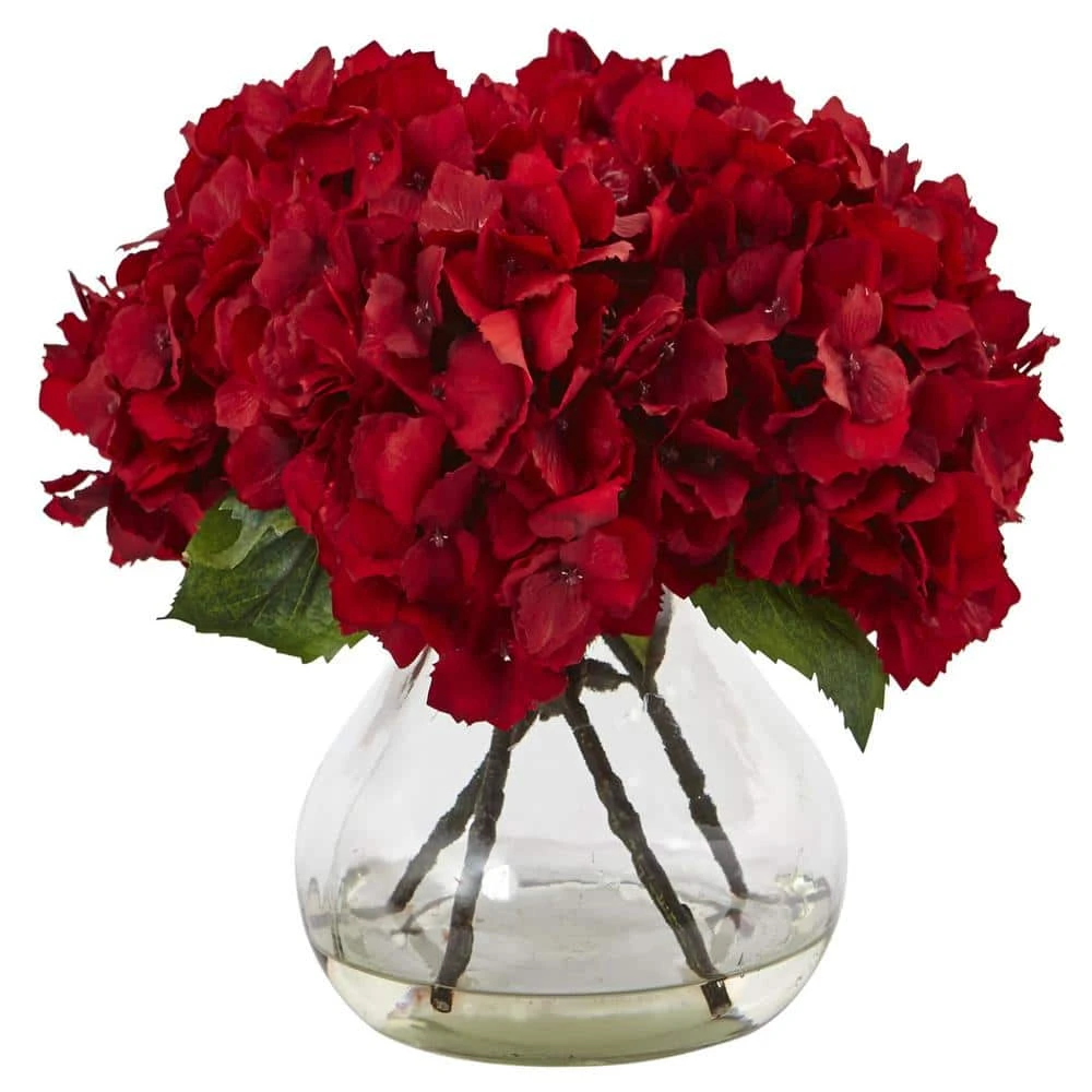Artificial Red Hydrangea With Vase Silk Flower Arrangement 3 Artificial Red Hydrangea With Vase Silk Flower Arrangement