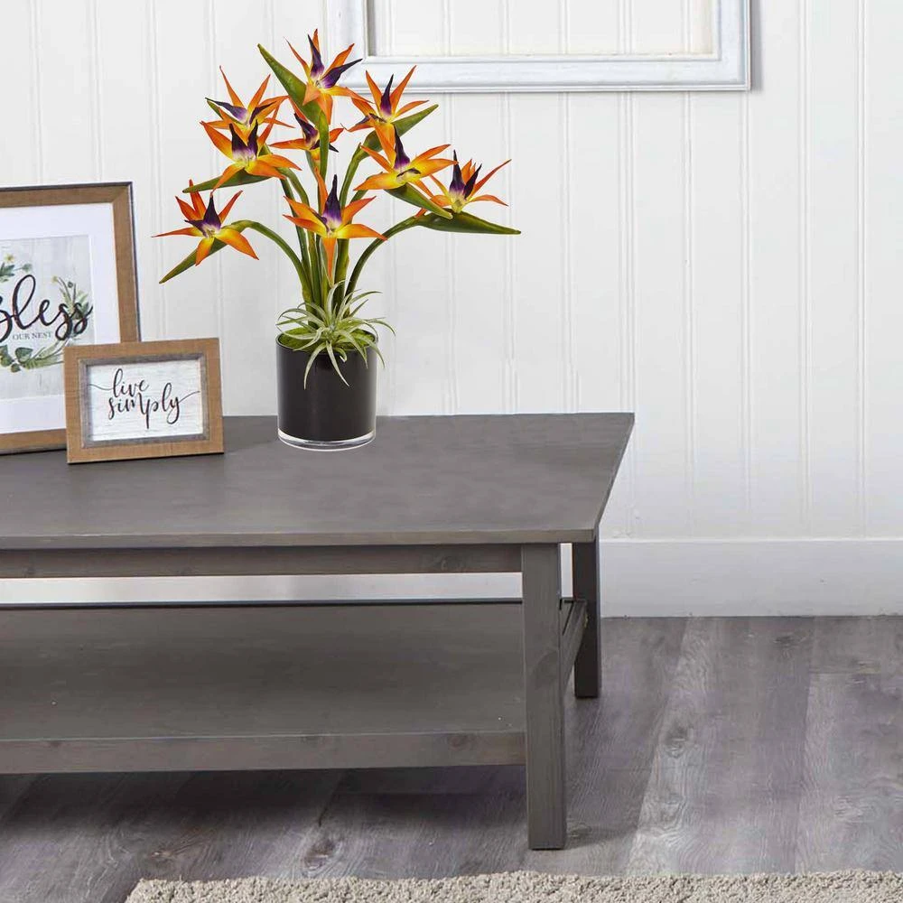 Indoor Bird Of Paradise Silk Artificial Arrangement In Black Glossy Cylinder 8 Indoor Bird Of Paradise Silk Artificial Arrangement In Black Glossy Cylinder - Image 6