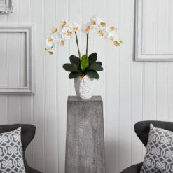 Indoor Double Phalaenopsis Orchid Silk Artificial Arrangement In White Vase 9 Indoor Double Phalaenopsis Orchid Silk Artificial Arrangement In White Vase -Artificial nearly natural artificial flowers 1480 cr 31 1000