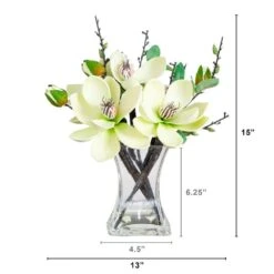 15 In. Artificial Magnolia Arrangement With Vase 12 15 In. Artificial Magnolia Arrangement With Vase -Artificial nearly natural artificial flowers 4534 wh 4f 1000
