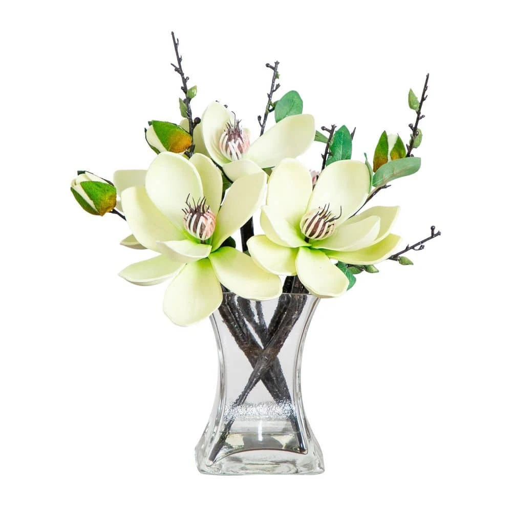 15 In. Artificial Magnolia Arrangement With Vase 3 15 In. Artificial Magnolia Arrangement With Vase