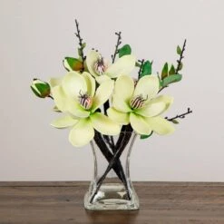 15 In. Artificial Magnolia Arrangement With Vase 16 15 In. Artificial Magnolia Arrangement With Vase -Artificial nearly natural artificial flowers 4534 wh 76 1000