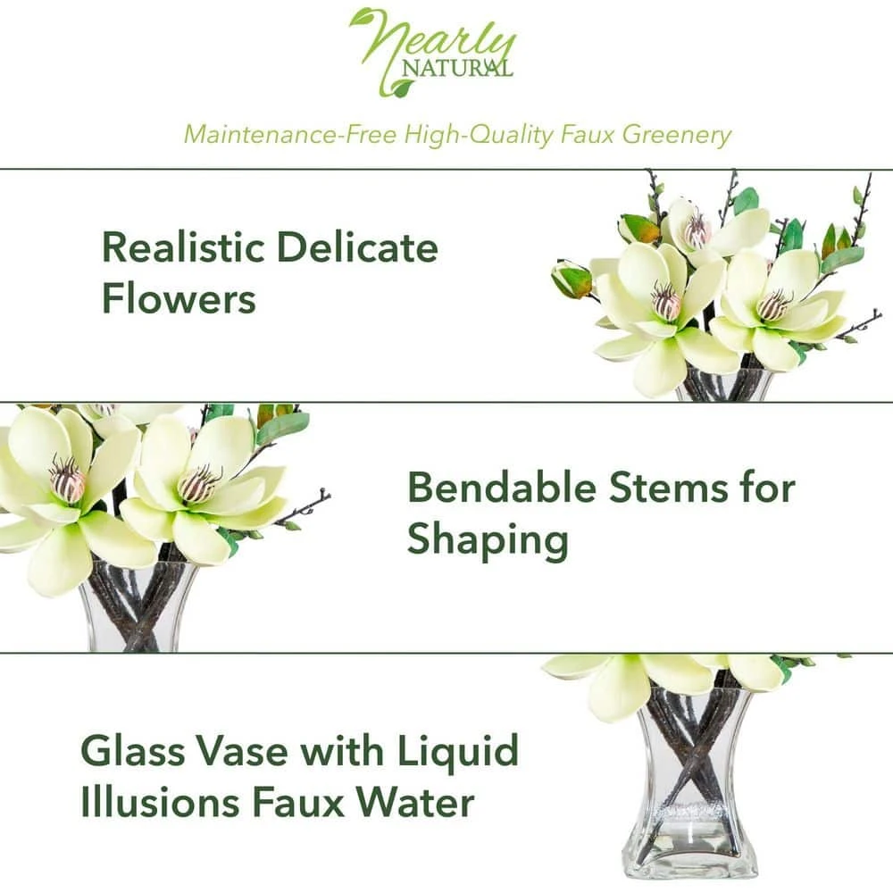 15 In. Artificial Magnolia Arrangement With Vase 4 15 In. Artificial Magnolia Arrangement With Vase - Image 2