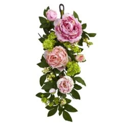 24 In. Artificial Mixed Peony And Hydrangea Teardrop