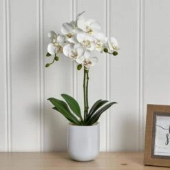18.5 In. Artificial Phalaenopsis In Frosted Glass 9 18.5 In. Artificial Phalaenopsis In Frosted Glass -Artificial nearly natural artificial flowers 4571 31 1000