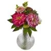 14 In. Artificial Peony And Mum In Glass Vase 2 14 In. Artificial Peony And Mum In Glass Vase -Artificial nearly natural artificial flowers 4584 64 1000
