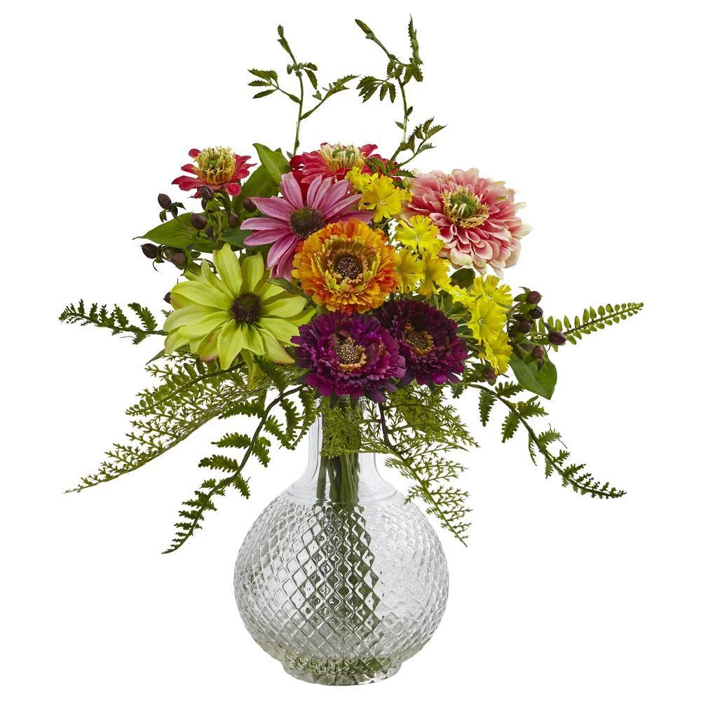 15 In. Artificial Mixed Flower In Glass Vase 3 15 In. Artificial Mixed Flower In Glass Vase