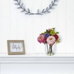 10.5 In. Artificial Peony And Mum In Glass Vase 7 10.5 In. Artificial Peony And Mum In Glass Vase -Artificial nearly natural artificial flowers 4586 31 1000
