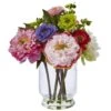 10.5 In. Artificial Peony And Mum In Glass Vase 2 10.5 In. Artificial Peony And Mum In Glass Vase -Artificial nearly natural artificial flowers 4586 64 1000