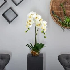 Double Phalaenopsis With Glass Vase Silk Flower Artificial Arrangement 16 Double Phalaenopsis With Glass Vase Silk Flower Artificial Arrangement -Artificial nearly natural artificial flowers 4643 wh 1f 1000