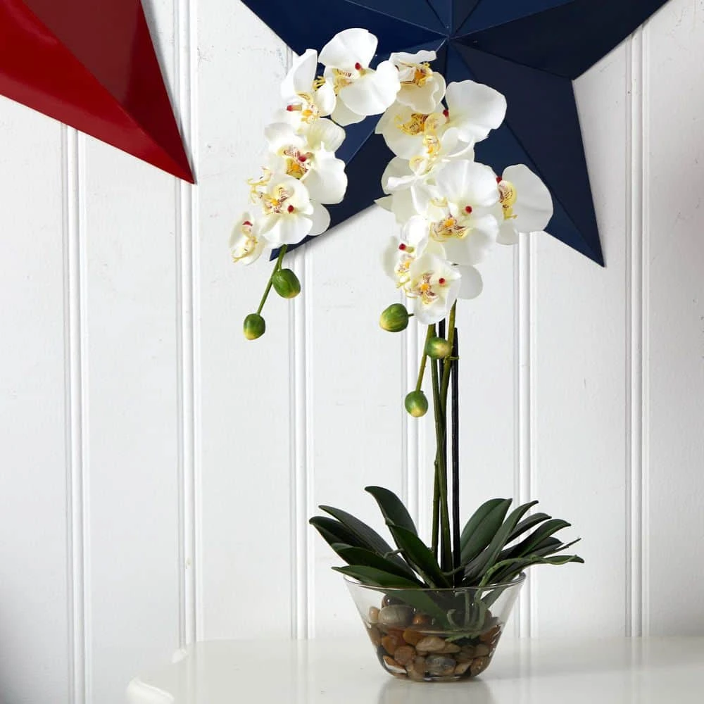 Double Phalaenopsis With Glass Vase Silk Flower Artificial Arrangement 11 Double Phalaenopsis With Glass Vase Silk Flower Artificial Arrangement - Image 9