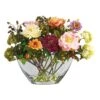 14 In. Artificial Peony Silk Flower Arrangement With Glass Vase