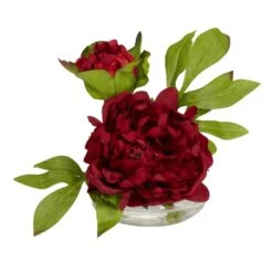 Indoor 6in. Artificial H Assorted Peony With Glass Vase (Set Of 3) -Artificial nearly natural artificial flowers 4789 1f 1000