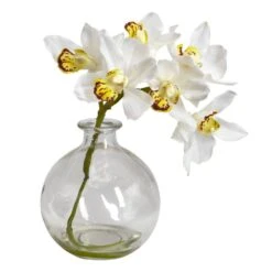 8 In. Artificial H White Cymbidium With Vase Silk Flower Arrangement (Set Of 3) -Artificial nearly natural artificial flowers 4797 4f 1000