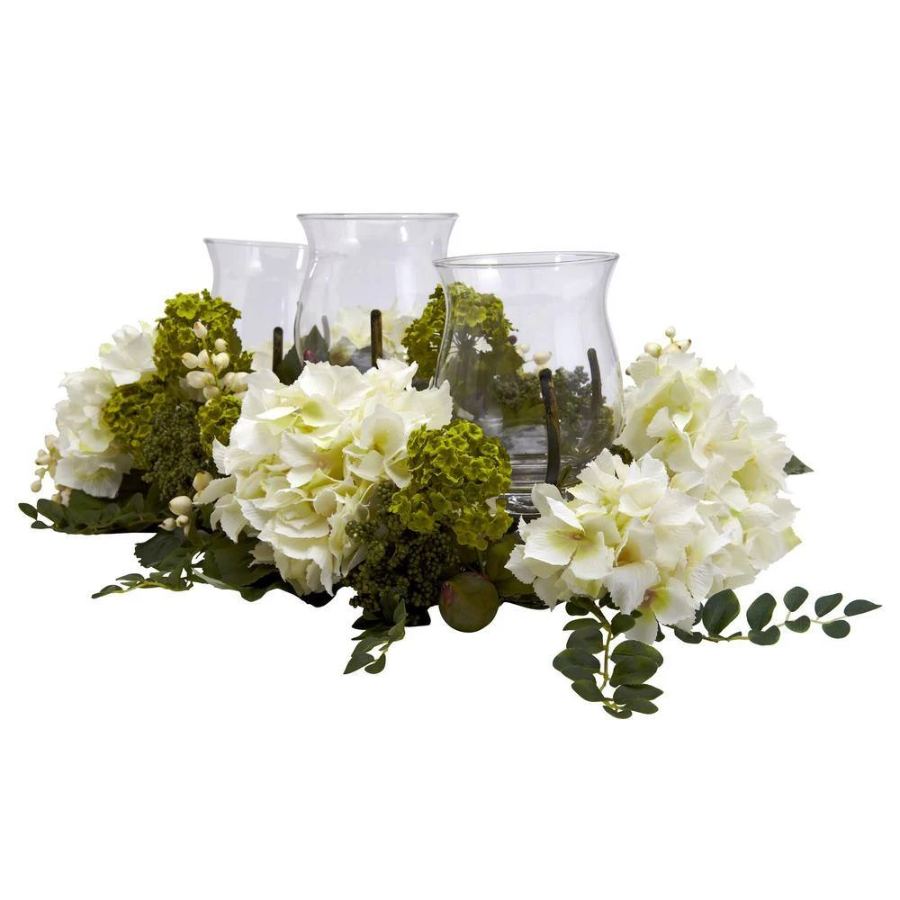 9.5 In. Artificial H White Snowball Hydrangea Triple Candelabrum 5 9.5 In. Artificial H White Snowball Hydrangea Triple Candelabrum - Image 3