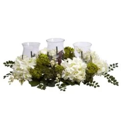 9.5 In. Artificial H White Snowball Hydrangea Triple Candelabrum