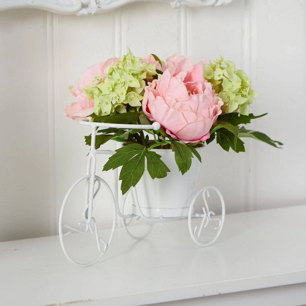 9.5 In. Artificial H Pink Peony And Hydrangea Tricycle Silk Flower Arrangement 5 9.5 In. Artificial H Pink Peony And Hydrangea Tricycle Silk Flower Arrangement - Image 3