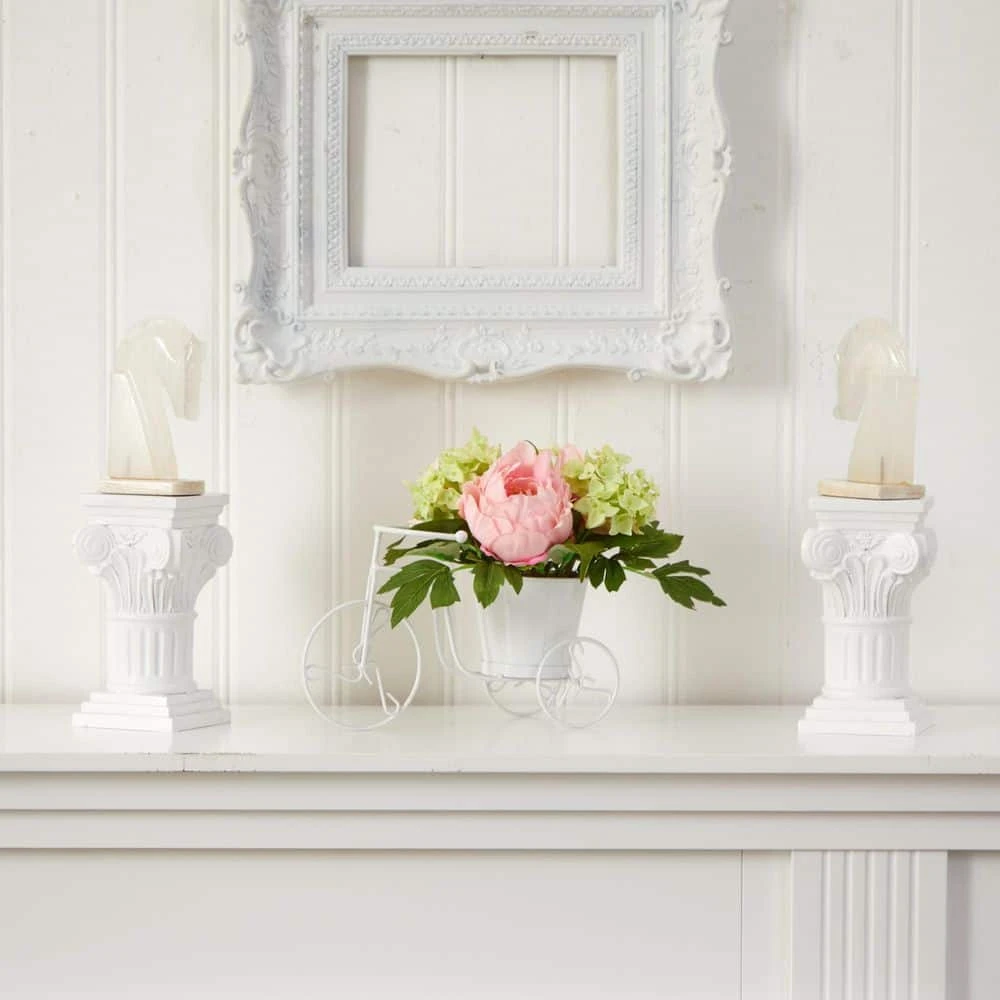 9.5 In. Artificial H Pink Peony And Hydrangea Tricycle Silk Flower Arrangement 4 9.5 In. Artificial H Pink Peony And Hydrangea Tricycle Silk Flower Arrangement - Image 2