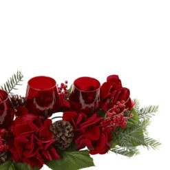 4 In. Artificial Triple Hydrangea Red Candelabrum 11 4 In. Artificial Triple Hydrangea Red Candelabrum -Artificial nearly natural artificial flowers 4876 4f 1000