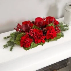 4 In. Artificial Triple Hydrangea Red Candelabrum 14 4 In. Artificial Triple Hydrangea Red Candelabrum -Artificial nearly natural artificial flowers 4876 fa 1000