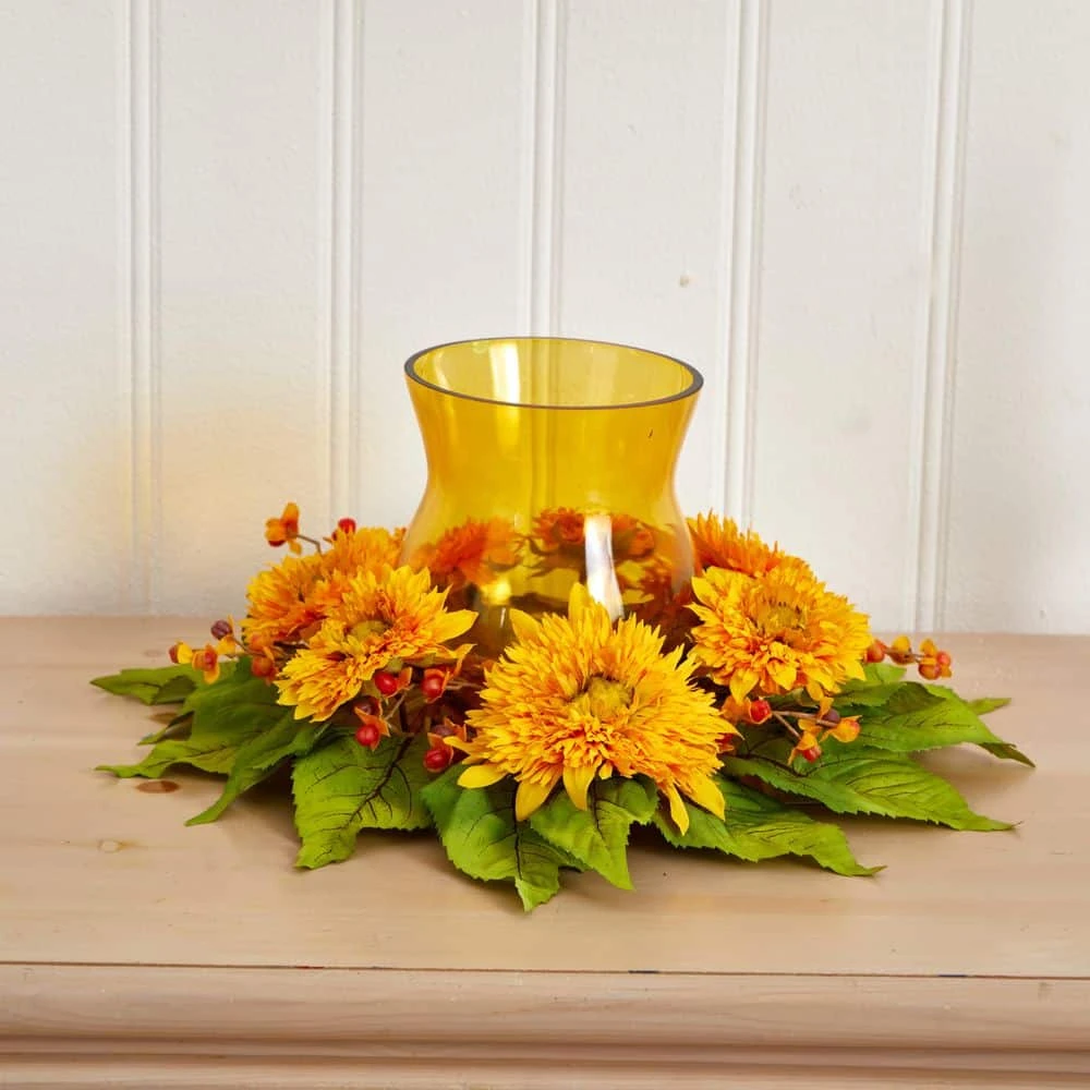 7.5 In. Artificial H Yellow Golden Sunflower Candleabrum Silk Flower Arrangement 5 7.5 In. Artificial H Yellow Golden Sunflower Candleabrum Silk Flower Arrangement - Image 3