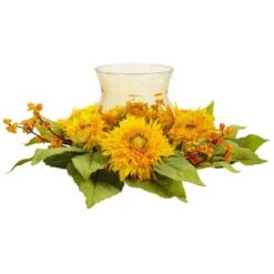 7.5 In. Artificial H Yellow Golden Sunflower Candleabrum Silk Flower Arrangement