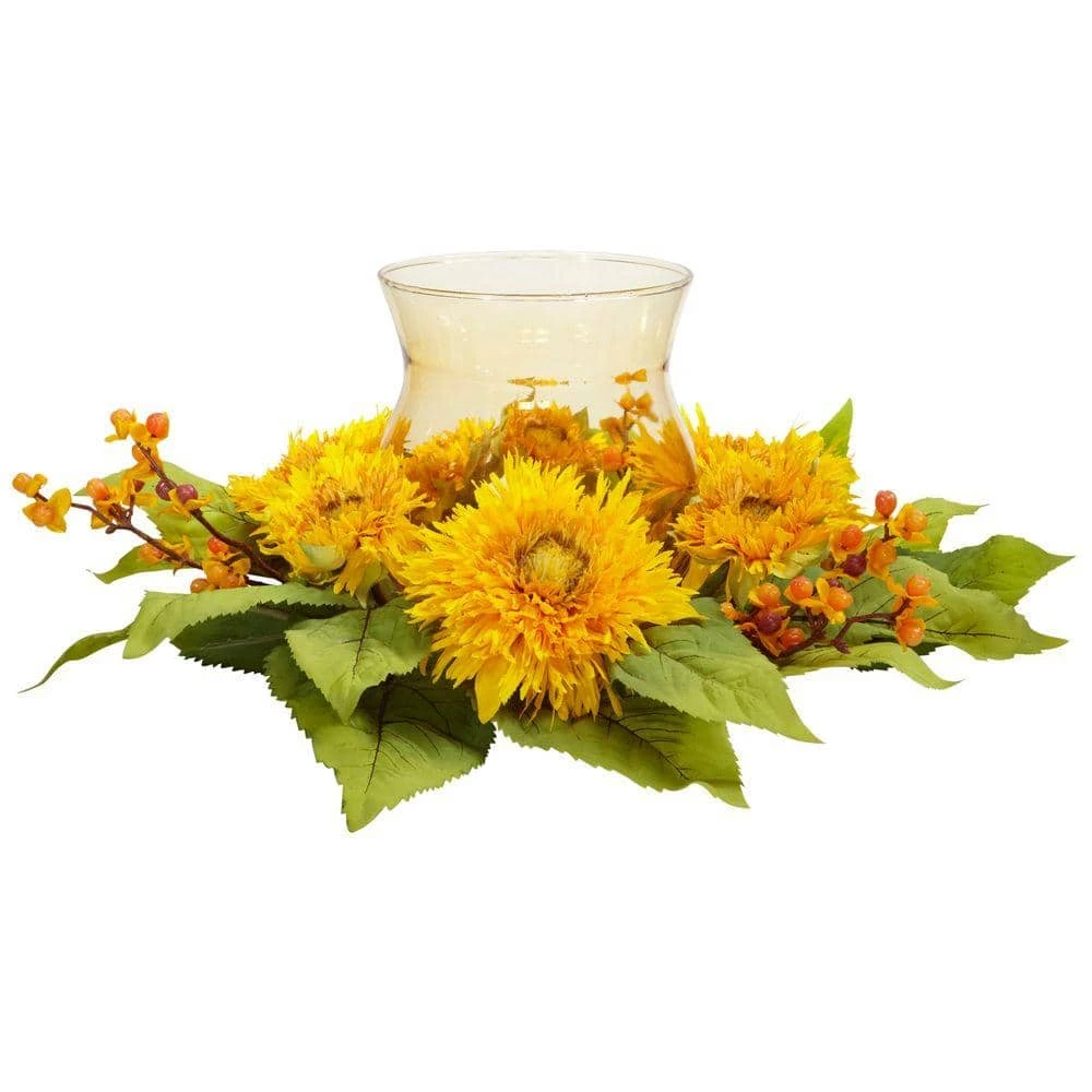 7.5 In. Artificial H Yellow Golden Sunflower Candleabrum Silk Flower Arrangement 3 7.5 In. Artificial H Yellow Golden Sunflower Candleabrum Silk Flower Arrangement