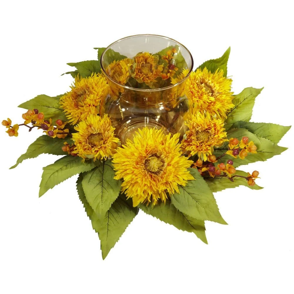 7.5 In. Artificial H Yellow Golden Sunflower Candleabrum Silk Flower Arrangement 4 7.5 In. Artificial H Yellow Golden Sunflower Candleabrum Silk Flower Arrangement - Image 2