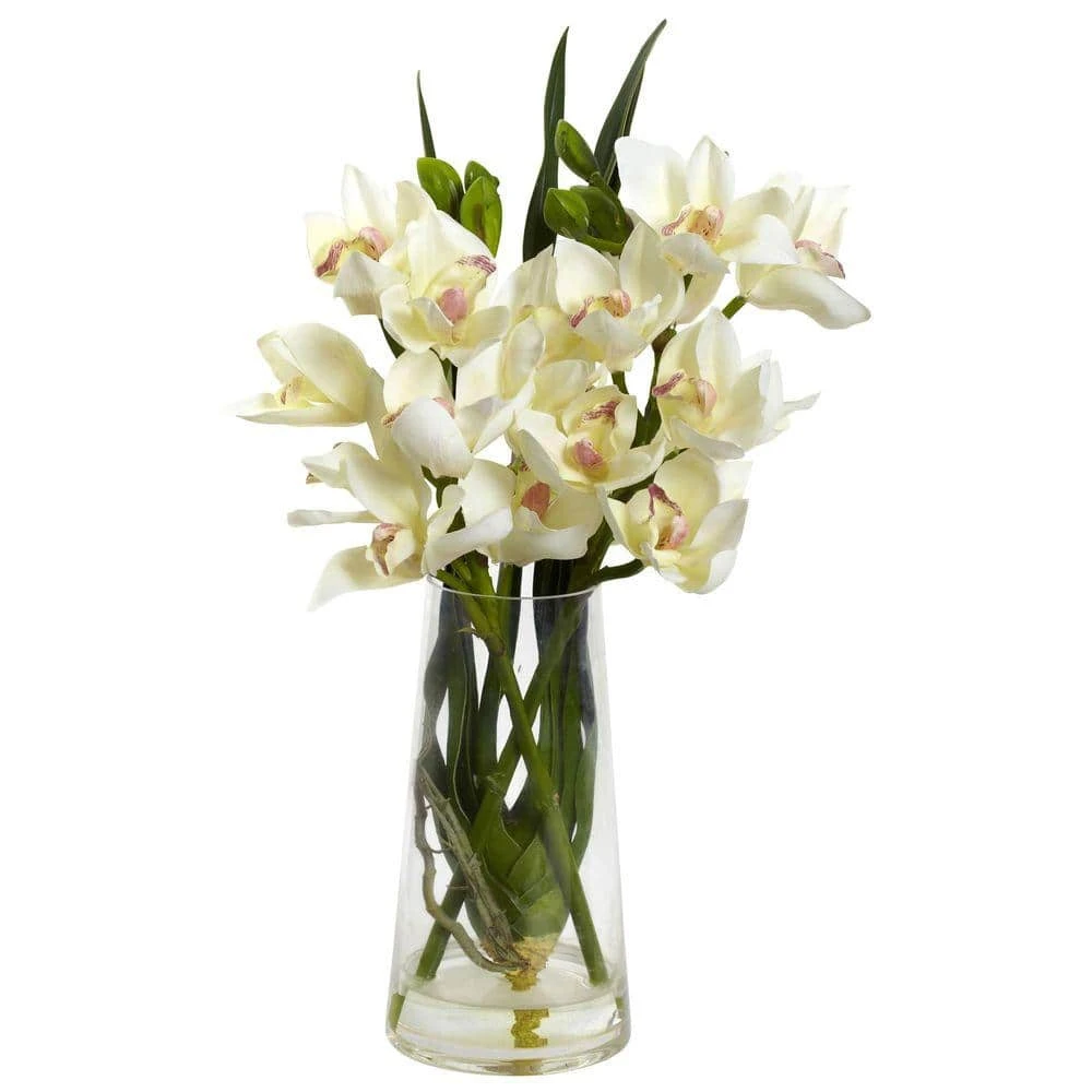 Artificial Cymbidium Orchid With Vase 3 Artificial Cymbidium Orchid With Vase