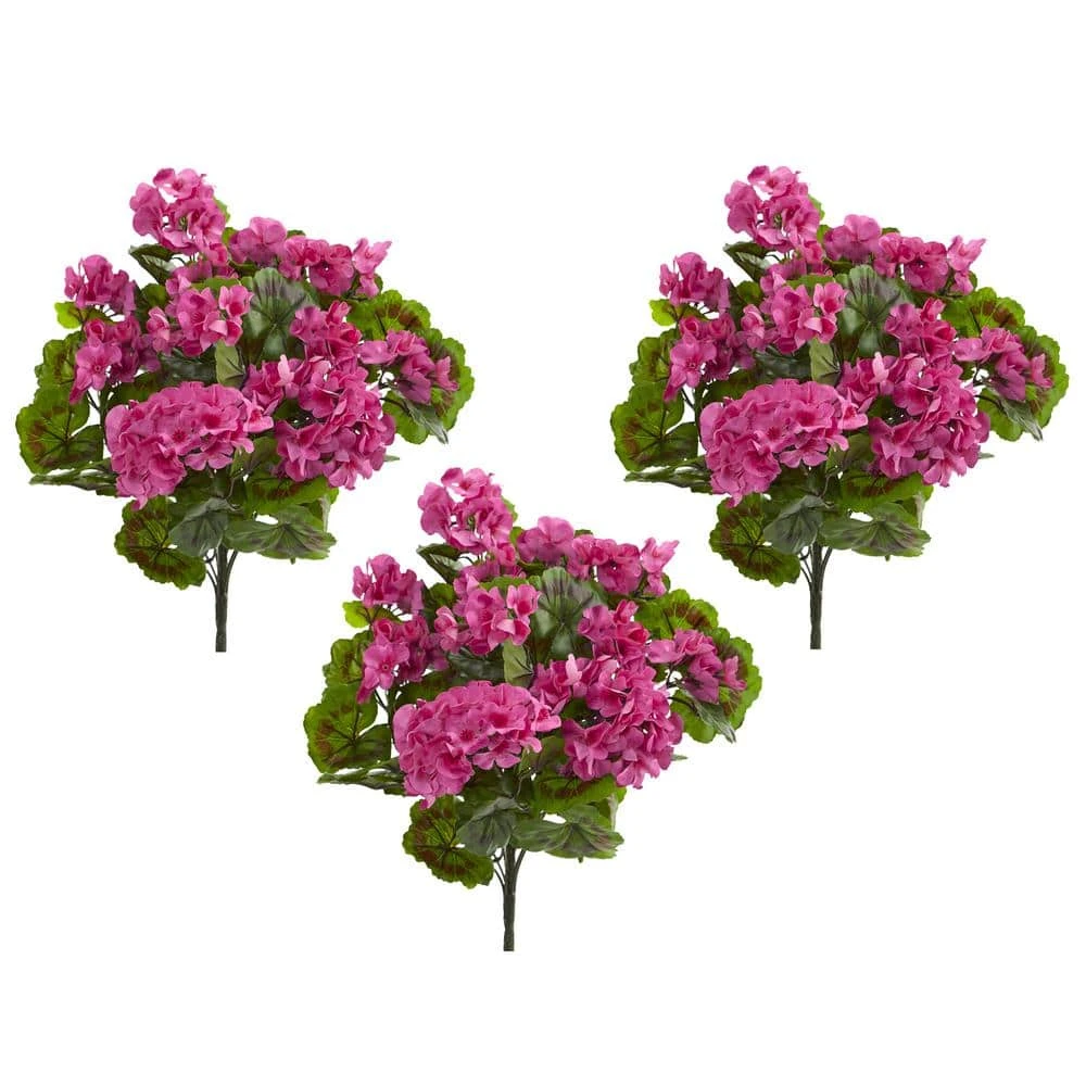 UV Resistant Indoor/Outdoor Geranium Artificial Bush (Set Of 3) 4 UV Resistant Indoor/Outdoor Geranium Artificial Bush (Set Of 3) - Image 2