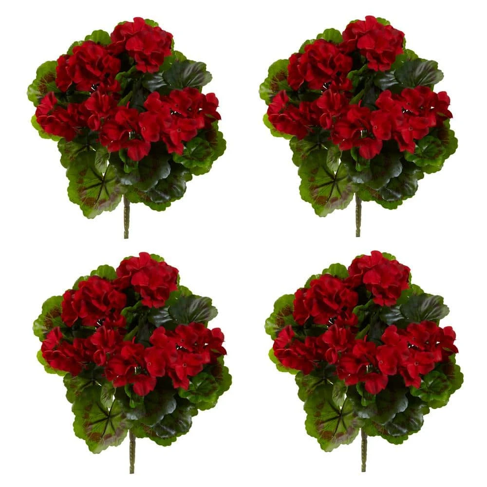 UV Resistant Indoor/Outdoor Geranium Artificial Bush (Set Of 4) 4 UV Resistant Indoor/Outdoor Geranium Artificial Bush (Set Of 4) - Image 2