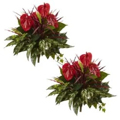 24 In. Mixed Anthurium Bush, Artificial Stems (Set Of 2) 9 24 In. Mixed Anthurium Bush, Artificial Stems (Set Of 2) -Artificial nearly natural artificial flowers 6145 s2 1f 1000