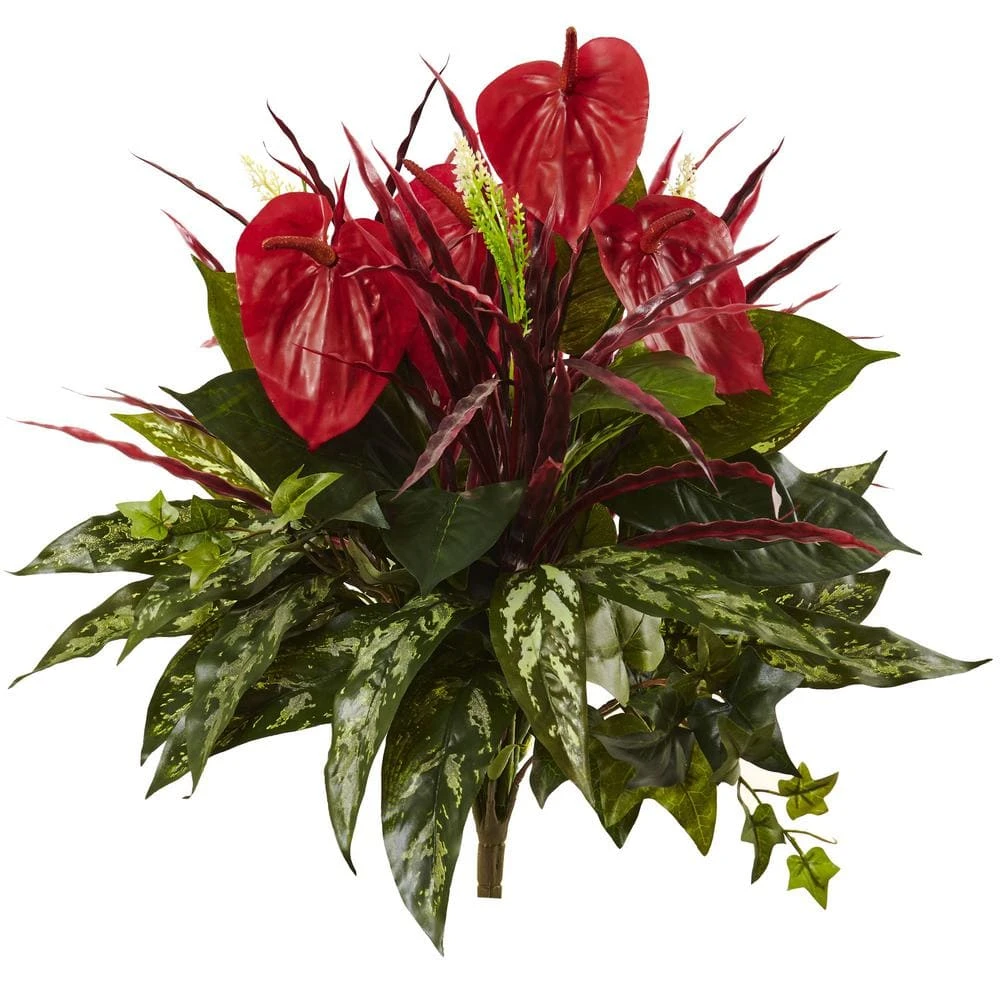24 In. Mixed Anthurium Bush, Artificial Stems (Set Of 2) 6 24 In. Mixed Anthurium Bush, Artificial Stems (Set Of 2) - Image 5