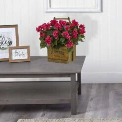 Artificial Indoor Bougainvillea Flowering Plant In Rustic Wood Planter -Artificial nearly natural artificial flowers 6323 31 1000