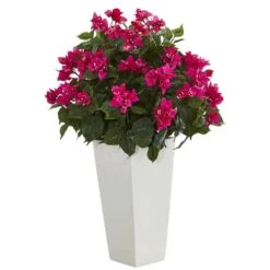 Bougainvillea Artificial Plant In White Tower Planter