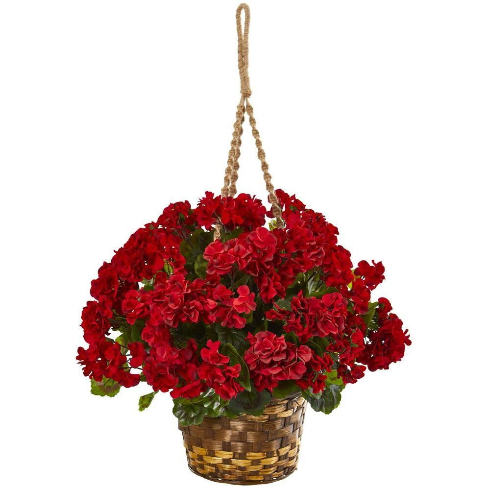 19 In. UV Resistant Indoor/Outdoor Geranium Hanging Basket Artificial Plant 6 19 In. UV Resistant Indoor/Outdoor Geranium Hanging Basket Artificial Plant - Image 4