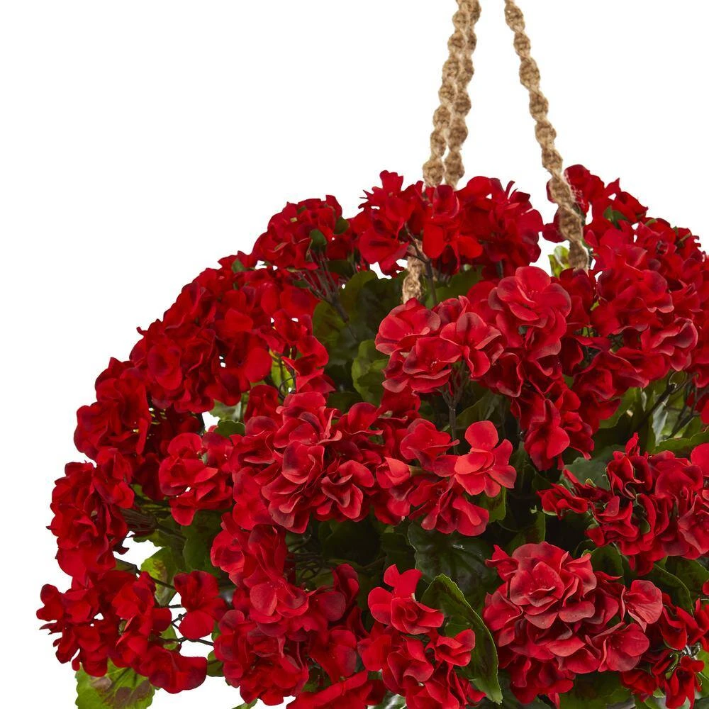 19 In. UV Resistant Indoor/Outdoor Geranium Hanging Basket Artificial Plant 4 19 In. UV Resistant Indoor/Outdoor Geranium Hanging Basket Artificial Plant - Image 2
