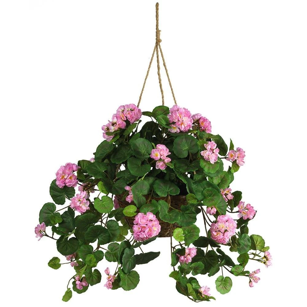 24 In. Artificial Geranium Floral Arrangement In Hanging Basket 3 24 In. Artificial Geranium Floral Arrangement In Hanging Basket