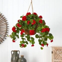 24 In. Artificial Geranium Silk Hanging Basket 13 24 In. Artificial Geranium Silk Hanging Basket -Artificial nearly natural artificial flowers 6609 rd 31 1000