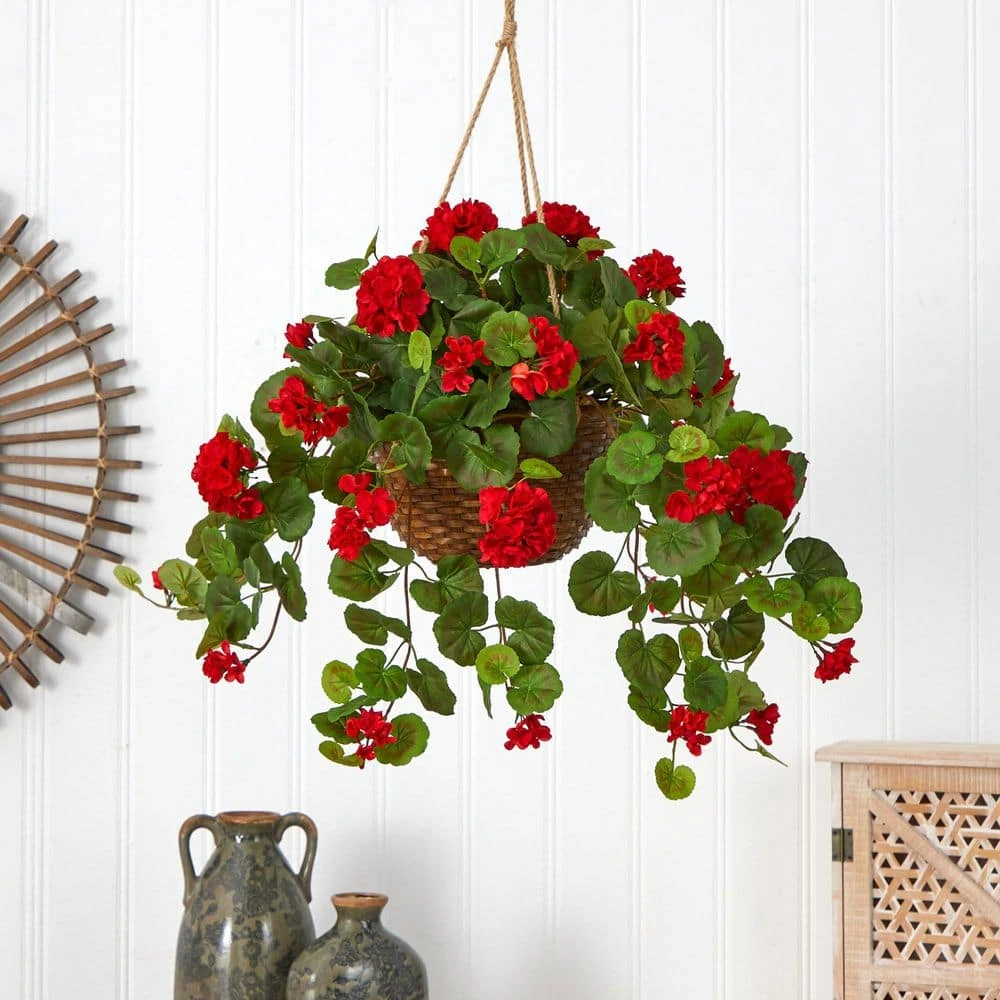 24 In. Artificial Geranium Silk Hanging Basket 8 24 In. Artificial Geranium Silk Hanging Basket - Image 6