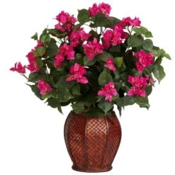 24.5 In. Artificial H Green Bougainvillea With Vase Silk Plant
