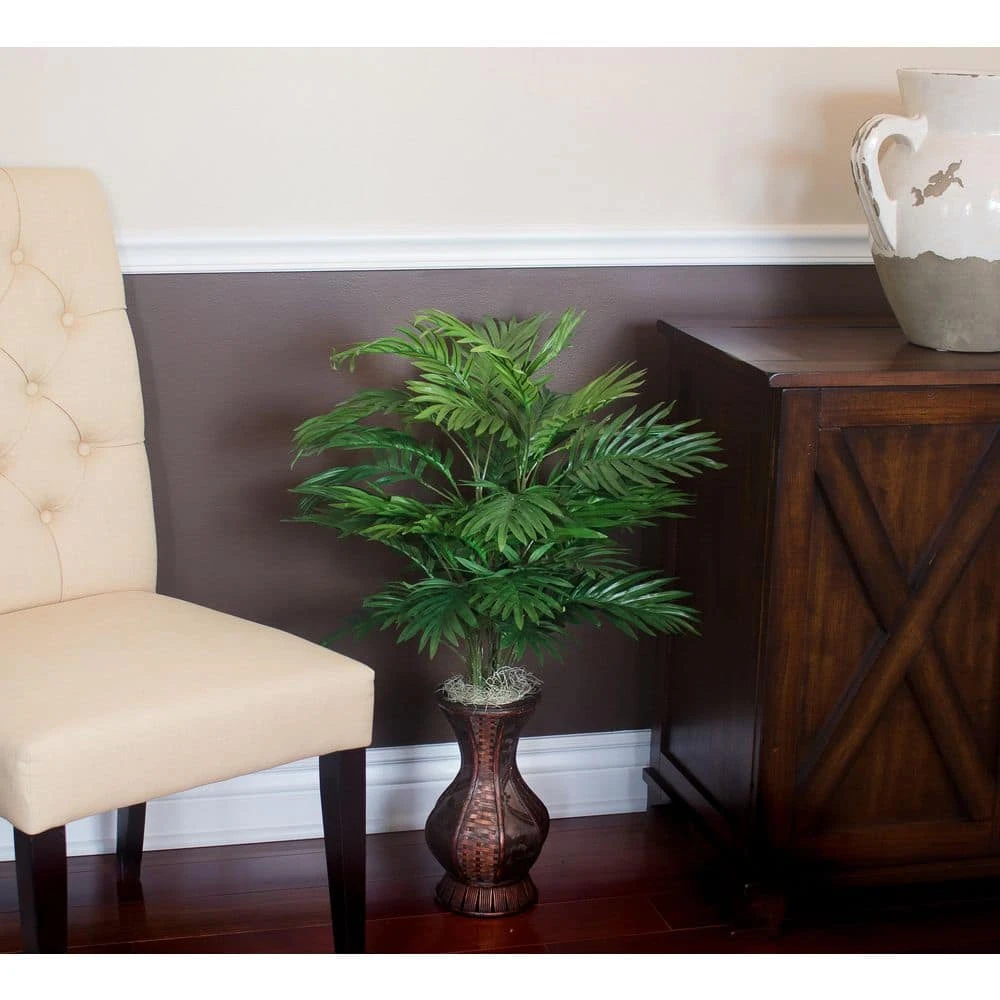 37 In. Artificial H Green Areca Palm With Urn Silk Plant 4 37 In. Artificial H Green Areca Palm With Urn Silk Plant - Image 2