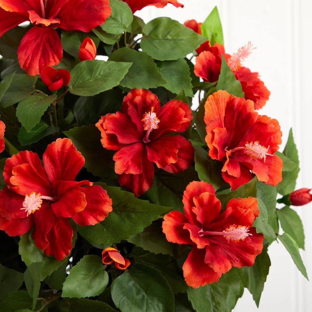 24 In. Artificial H Red Hibiscus With Vase Silk Plant 5 24 In. Artificial H Red Hibiscus With Vase Silk Plant - Image 3