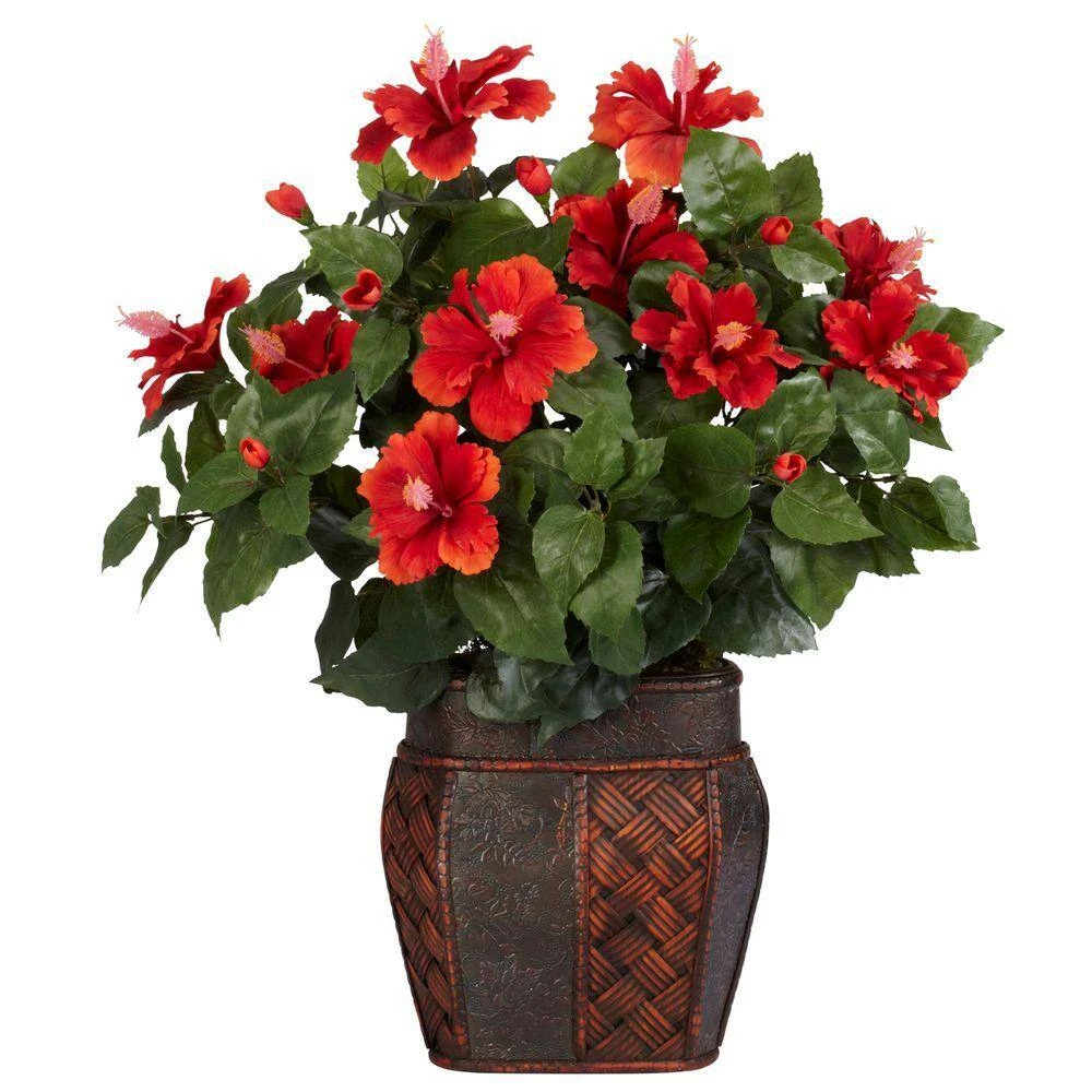 24 In. Artificial H Red Hibiscus With Vase Silk Plant 3 24 In. Artificial H Red Hibiscus With Vase Silk Plant