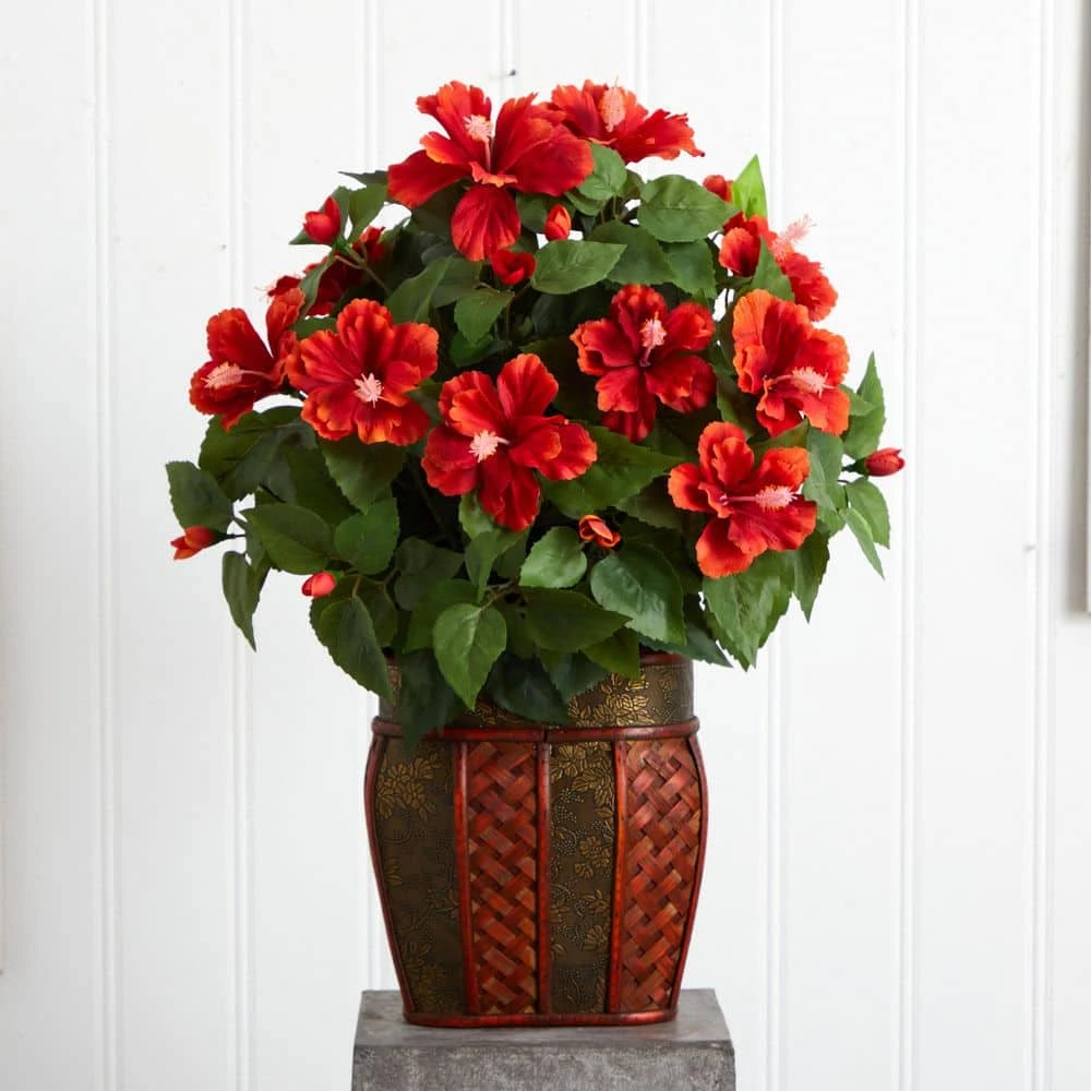 24 In. Artificial H Red Hibiscus With Vase Silk Plant 4 24 In. Artificial H Red Hibiscus With Vase Silk Plant - Image 2