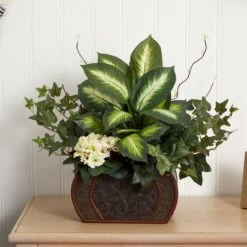 20 In. Artificial H Green African Violet, Dieffenbachia And Ivy With Chest Silk Plant 10 20 In. Artificial H Green African Violet, Dieffenbachia And Ivy With Chest Silk Plant -Artificial nearly natural artificial flowers 6684 1f 1000