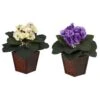 10 In. Artificial H Assorted African Violet Silk Plants With Vase, Set Of 2 -Artificial nearly natural artificial flowers 6685 s2 64 1000